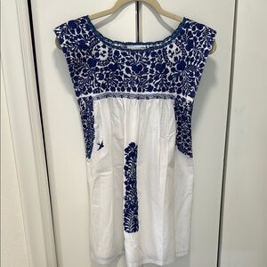 Blue and White Embroidered Women's Top